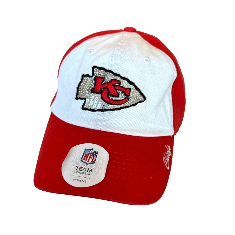 Women's NFL Team Apparel Kansas City Chiefs Football Bling Sequin Cap Hat‎ NEW